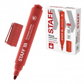 Маркер перманентный STAFF "Basic Budget PM-125", КРАСНЫЙ, круглый наконечник 3 мм, 152176