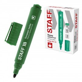 Маркер перманентный STAFF "Basic Budget PM-125", ЗЕЛЕНЫЙ, круглый наконечник 3 мм, 152177