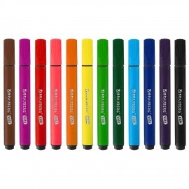 Фломастеры в пластиковом кейсе трехгранные утолщенные УЛЬТРАСМЫВАЕМЫЕ, BRAUBERG KIDS, 12 цветов, 152191