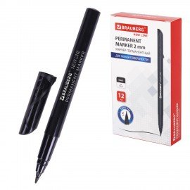 Маркер перманентный BRAUBERG NEW LINE, ЧЕРНЫЙ, круглый наконечник 2 мм, 152209