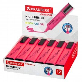 Текстовыделитель BRAUBERG "ORIGINAL NEON", РОЗОВЫЙ, линия письма 1-5 мм, 152213