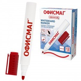 Маркер стираемый для белой доски КРАСНЫЙ, ОФИСМАГ, круглый наконечник, 3 мм, 152220