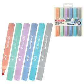 Набор текстовыделителей 6 ПАСТЕЛЬНЫХ ЦВЕТОВ, BRAUBERG "Macaroon", линия 1-5 мм, 152515