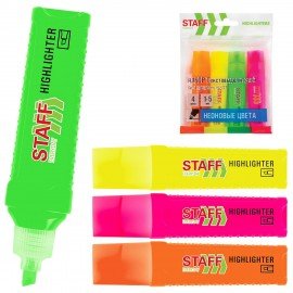 Набор текстовыделителей 4 НЕОНОВЫХ ЦВЕТА, STAFF "EVERYDAY HL-707", линия 1-5 мм, скошенный наконечник, 152548