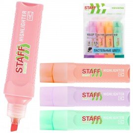 Набор текстовыделителей 4 ПАСТЕЛЬНЫХ ЦВЕТА, STAFF "EVERYDAY HL-707", линия 1-5 мм, скошенный наконечник, 152549