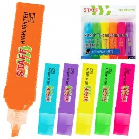 Набор текстовыделителей 6 НЕОНОВЫХ ЦВЕТОВ, STAFF "EVERYDAY HL-707", линия 1-5 мм, скошенный наконечник, 152550