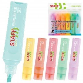 Набор текстовыделителей 6 ПАСТЕЛЬНЫХ ЦВЕТОВ, STAFF "EVERYDAY HL-707", линия 1-5 мм, скошенный наконечник, 152551