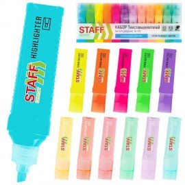 Набор текстовыделителей 12 ЦВЕТОВ, STAFF EVERYDAY HL-707, 6 неоновых цветов + 6 пастельных цветов, линия 1-5 мм, скошен. наконечник, 152552