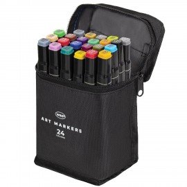 Маркеры для скетчинга двусторонние, НАБОР 24 шт, базовые цвета, в чехле, WBZ, 152571