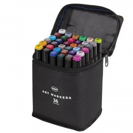 Маркеры для скетчинга двусторонние, НАБОР 36 шт, текстильный чехол, WBZ, 152572