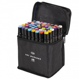 Маркеры для скетчинга двусторонние, НАБОР 48 шт, текстильный чехол, WBZ, 152573