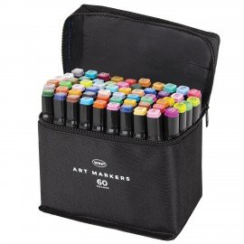 Маркеры для скетчинга двусторонние, НАБОР 60 шт, текстильный чехол, WBZ, 152574