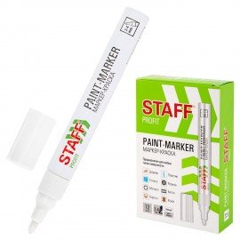 Маркер-краска лаковый (paint marker) 2-4 мм БЕЛЫЙ, НИТРО-ОСНОВА, STAFF PROFIT, для любых поверхностей, 152577