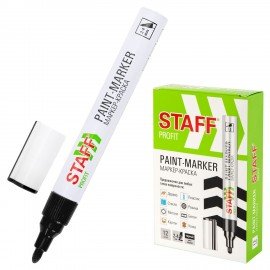 Маркер-краска лаковый (paint marker) 2-4 мм ЧЕРНЫЙ, НИТРО-ОСНОВА, STAFF PROFIT, для любых поверхностей, 152578