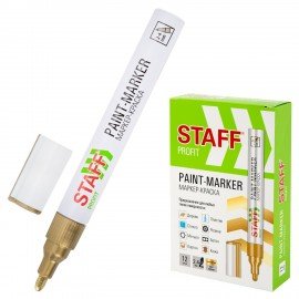 Маркер-краска лаковый (paint marker) 2-4 мм ЗОЛОТИСТЫЙ, НИТРО-ОСНОВА, STAFF PROFIT, для любых поверхностей, 152579