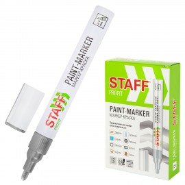 Маркер-краска лаковый (paint marker) 2-4 мм СЕРЕБРИСТЫЙ, НИТРО-ОСНОВА, STAFF PROFIT, для любых поверхностей, 152580