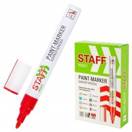 Маркер-краска лаковый (paint marker) 2-4 мм КРАСНЫЙ, НИТРО-ОСНОВА, STAFF PROFIT, для любых поверхностей, 152582