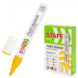 Маркер-краска лаковый (paint marker) 2-4 мм ЖЕЛТЫЙ, НИТРО-ОСНОВА, STAFF PROFIT, для любых поверхностей, 152583