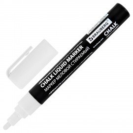 Маркер меловой CHALK LIQUID MARKER, БЕЛЫЙ, 3 мм, стираемый, BRAUBERG "CHALK", 152585