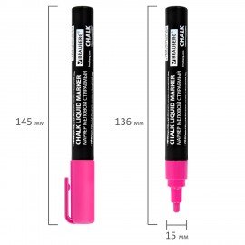 Маркер меловой CHALK LIQUID MARKER, РОЗОВЫЙ, 3 мм, стираемый, BRAUBERG "CHALK", 152586