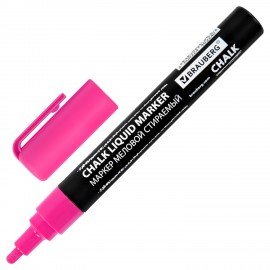Маркер меловой CHALK LIQUID MARKER, РОЗОВЫЙ, 3 мм, стираемый, BRAUBERG "CHALK", 152586
