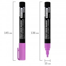 Маркер меловой CHALK LIQUID MARKER, ФИОЛЕТОВЫЙ, 3 мм, стираемый, BRAUBERG "CHALK", 152588