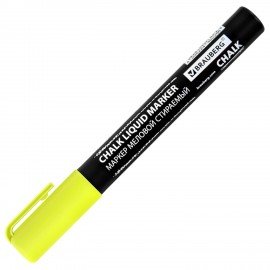 Маркер меловой CHALK LIQUID MARKER, ЖЕЛТЫЙ, 3 мм, стираемый, BRAUBERG "CHALK", 152590