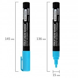 Маркер меловой CHALK LIQUID MARKER, СИНИЙ, 3 мм, стираемый, BRAUBERG "CHALK", 152592