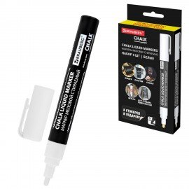 Маркеры меловые CHALK LIQUID MARKER, БЕЛЫЕ НАБОР 5шт, 3мм, СТИКЕРЫ В ПОДАРОК, BRAUBERG, 152596