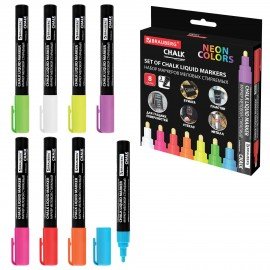 Маркеры меловые CHALK LIQUID MARKER, НЕОН НАБОР 8 ЦВ, 3 мм, стираемые, BRAUBERG "CHALK", 152597