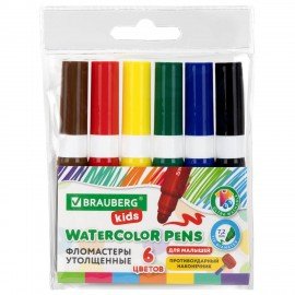 Фломастеры супер смываемые толстые для малышей BRAUBERG KIDS, 6 цветов, ПВХ-упаковка, 152604