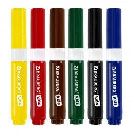 Фломастеры супер смываемые толстые для малышей BRAUBERG KIDS, 6 цветов, ПВХ-упаковка, 152604