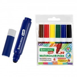 Фломастеры супер смываемые толстые для малышей BRAUBERG KIDS, 6 цветов, ПВХ-упаковка, 152604