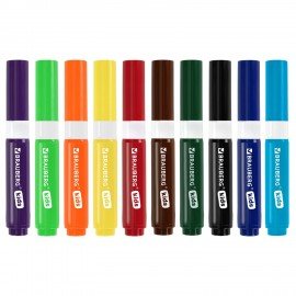 Фломастеры супер смываемые толстые для малышей BRAUBERG KIDS, 10 цветов, ПВХ-упаковка, 152605