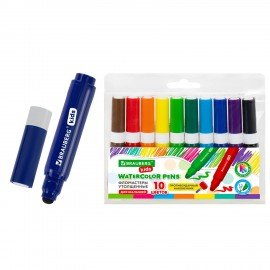 Фломастеры супер смываемые толстые для малышей BRAUBERG KIDS, 10 цветов, ПВХ-упаковка, 152605