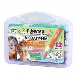Аквагрим аквамаркеры для лица и тела 12 цветов, FUNSTER, пластиковый кейс, 152609