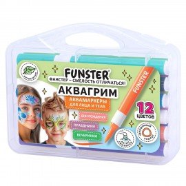 Аквагрим аквамаркеры для лица и тела 12 цветов, FUNSTER, пластиковый кейс, 152609