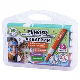Аквагрим аквамаркеры для лица и тела 12 цветов, FUNSTER, пластиковый кейс, 152609
