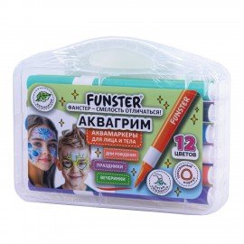 Аквагрим аквамаркеры для лица и тела 12 цветов, FUNSTER, пластиковый кейс, 152609
