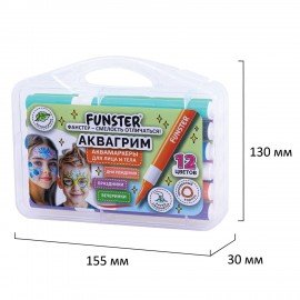 Аквагрим аквамаркеры для лица и тела 12 цветов, FUNSTER, пластиковый кейс, 152609