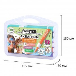 Аквагрим аквамаркеры для лица и тела 12 цветов, FUNSTER, пластиковый кейс, 152609