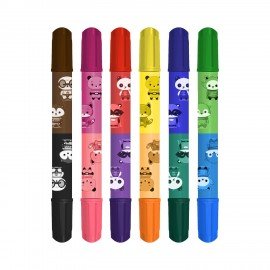 Фломастеры двусторонние толстые для малышей ультрасмываемые 6 штук/12 цветов, BRAUBERG KIDS, 152625