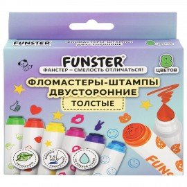 Фломастеры-штампы двусторонние FUNSTER (ФАНСТЕР) 8 цветов, ударопрочный наконечник, 152627