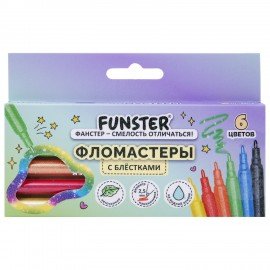 Фломастеры с блестками FUNSTER (ФАНСТЕР) "GLITTER" 6 цветов, ударопрочный наконечник, 152628