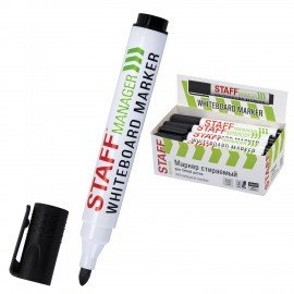 Маркер стираемый для белой доски ЧЕРНЫЙ, STAFF "MANAGER" WBM-300, 3 мм, с клипом, 152636