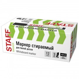 Маркер стираемый для белой доски ЧЕРНЫЙ, STAFF "MANAGER" WBM-300, 3 мм, с клипом, 152636