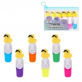 Набор текстовыделителей с топперами 6 ЦВЕТОВ НЕОН, "КРУТЫЕ УТЯТА", линия 1-4 мм, FUNSTER (ФАНСТЕР), 152647