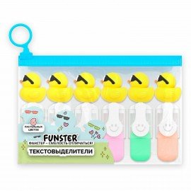 Набор текстовыделителей с топперами 6 ЦВЕТОВ ПАСТЕЛЬ, "КРУТЫЕ УТЯТА", линия 1-4 мм, FUNSTER (ФАНСТЕР), 152652