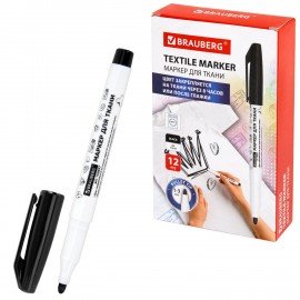 Маркер для ткани ЧЕРНЫЙ, TEXTILE MARKER, несмываемый, круглый наконечник 1-3 мм, BRAUBERG, 152657