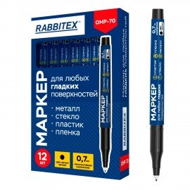 Маркер для любых гладких поверхностей, пленок, стекла, металла, ЧЕРНЫЙ OHP-70, строительный, тонкий наконечник 0,7 мм, RABBITEX, 152658